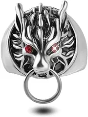 [Generic] The FF Series Inspired Ring with Red Gem Eyes and Mouth Cloud Strife Wolf Jewellery Accessories