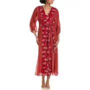 TAYLOR Red and Purple Floral Peasant Belted Waist Dress Size 6 New
