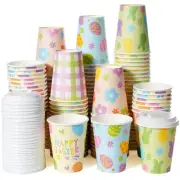 100 Set Easter Disposable Coffee Cups with Lids, Bulk 12oz Colorful Eggs Pape...