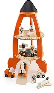 Cosmic Rocket Playset - 10 Pc Wooden Rocket and Outer Space Themed Set - Made with Premium Materials and Craftsmanship - Develop Imaginative Role Play and Science Interest - for Children 3+