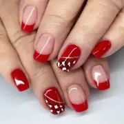 Press on Nails Short Square Red French False Nails Leopard Print Glitter24 pack