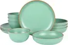 Gibson Home Rockabye Rockaway Dinnerware Set, Service for 4 (Melamine), Matte Gr