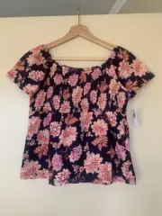 Old Navy Floral Smocked Shirt Girls Sz.XL 14/16 Peplum Top Flutter Sleeves NWT!