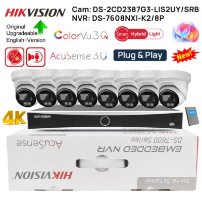 Hikvision 8CH 4K AI CCTV System ColorVu3.0 G3 IP Camera MIC Speaker Acusense3.0