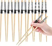 7 Pairs Reusable Training Chopsticks Helpers for Kids Adults Trainers Beginner and Each Age Learner, Non-Slip and Portable Practice Wooden Chopsticks Hinges Connector Set (1.Japanese stamp)