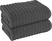 Olivia Rocco Bath Towels Set of 2 Bathroom Large Bath Sheets Highly Absorbent Quick Dry 500 gsm Super Soft Hydro Cotton Extra Large Jumbo Ribbed Bathsheet, Charcoal