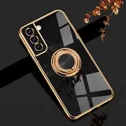 [EYZUTAK] Electroplated Magnetic Ring Holder Case, 360 Degree with Rotation Metal Finger Ring Holder Magnet Car Holder Soft Silicone Shockproof Cover for Samsung Galaxy S21 FE - Black