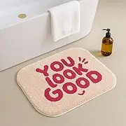 Feblilac Pink You Look Good Bath Mat, Smiley Soft Bathroom Rug, Water Absorbent Non Slip Mat, Machine Washable Mats for Bathroom
