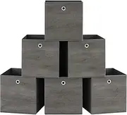 SONGMICS Storage Cubes, Set of 6 Storage Bins with Handle, Non-Woven Fabric Storage Boxes, 33 x 33 x 33 cm, Fit Cube Storage Unit, Foldable, Clothes Storage, Misty Grey RFB133G01