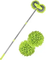 Nicecastle 47" Dual Head Rotatable Car Wash Brush, 3 Sections, 120cm Chenille Soft Bristles, Suitable for Uneven Surfaces, SUV, Van, RV, Caravan, Roof, Engine Hood, Home Window