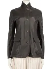 Brown Leather Zip Blazer