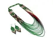 Layered Beaded Necklace – Boho Native Handmade Seed Bead Tassel Necklace,