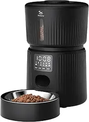 Petory Automatic Cat Feeder - 6 Meals Automatic Cat Food Dispenser with Slow Feeding for Cats and Small Dogs, Dual Power Supply Including Desiccant Bag