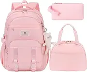 [Hidds] School Backpack for Teens Girls Women 3 PCS Kids Bookbag Set with Lunch Box College Laptop Backpacks Travel Daypack Bag