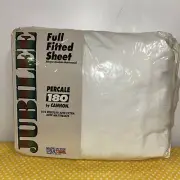 NEW VTG Cannon Mills White 180 Percale Full Fitted Sheet Fits Reg & Extra Deep