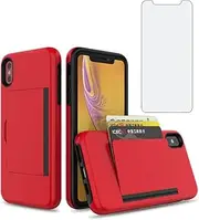 Asuwish Phone Case for iPhone Xs X 10 10s with Tempered Glass Screen Protector Cover and Credit Card Holder Stand Slim Hybrid Cell iPhoneX iPhoneXs iPhone10 i PhoneX SX 10x 10xs X’s Women Men Red