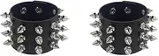 [Generic] 2 Pcs Punk Faux Leather Rivet Cuff Bracelet Set Wide Studded Nails Snap Button Wrap Bangle Wristband for Women Men Rock Adjustable