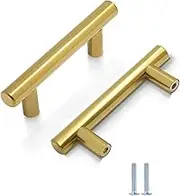 5 Pack Kitchen Cupboard Handles Stainless Steel Kitchen Door Handles Brushed Cabinet Handles Wardrobe Handles Drawer Handles (Gold, Hole Centre 64mm)