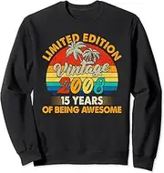 [X.Style] 15 Year Old Vintage 2008 Limited Edition 15th Birthday Retro Sweatshirt ds401 Sweater (S) Black