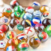 MARBLEFLAGS 32 Children's Glass Marbles with World Cup Flags 16mm Ideal for Marble Tracks, Marble Runs, Marble Circuits, Ages 3+