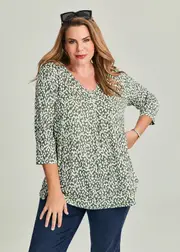 [TS] Taking Shape Piia Pleat Front Luna Top Size 16 in Khaki Pebble Print - Plus Size Women's Clothing Khaki Pebble Print