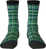 [JEJEA] Blue Green Scottish Tartan print Socks For Men and Women Men's Moisture Control Crew Socks Gifts For Golf, Hunting, Camping