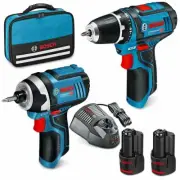 2 Piece Bosch 12V Cordless Drill & Impact Driver + Battery & Bag Combo Tool Kit