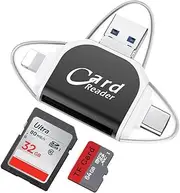 Multi-Port 4 in1 Universal SD TF Card Reader, SD/Micro SD Card Reader, Micro USB SD Card Adapter, USB 3.0 External Memory Card Readers, Micro SD Card Camera Memory Card Reader (Black)