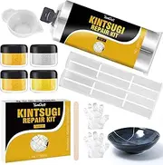 Kintsugi Repair Kit, Resin Kintsugi Set 50ml, Pottery Repair Kit Dishwasher Food Safety, Bio Gold Glue for Repair Ceramic, Glass, Bowl, Jade, Sculpture, Cup, Vase, Porcelain, Mug, Gold&Silver