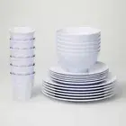 Barel Designs Classic White Melamine 24 Piece Dinner Set - Cups, Bowls, Plates