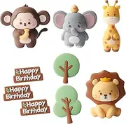 9 Pcs Cake Toppers Decoration, Animal Happy Birthday Cake Toppers Decorations, Cute Jungle Animal Birthday Cake Decorations, for Kids Boy Girl Birthday Shower Party Supplies Cupcake Toppers