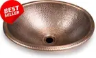 Pure Copper Hand Hammered Drop-In Sink, 17" Oval Bathroom Vanity