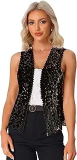 [Allegra K] Women's Floral Crochet Hollow Out Sleeveless Open Front Boho Vest Cardigan