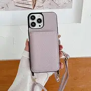 Crossbody Leather Wallet Cards Solt Case for iPhone 15 Pro Max 15 Plus 14 13 12 11 Long Lanyard Bag Pocket Pattern Cover,Light Purple,for iPhone 14Pro