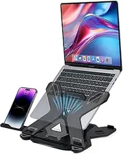 Lifelong Adjustable Laptop Stand with Phone Holder- Ergonomic Portable Foldable Multi-Angle Laptop Riser for 10-17” Laptops, Tablets, Smartphones
