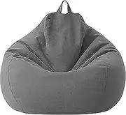Stuffed Animal Storage Bean Bag Chair Cover,100X120CM Stuffable Zipper Beanbag Cover,Cotton Linen Memory Foam Beanbag Replacement Cover(Grey)