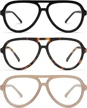 AMOMOMA 3 Pack Retro Aviator Reading Glasses for Women Men,Classic Large Oversized Reader Blue Light Computer Frame AM6111 C1+C2+C4 1.5X