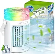 DARMAI Air Conditioner, Portable Personal Mini Air Conditioner, 3 Fan Speeds 7 LED Lights Evaporative Cooler Air Conditioner, 4000mAh USB Rechargeable Desktop Cooling Fan for Home Office Dorm(600ML)