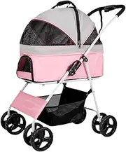 Pet Stroller Fashionable Pet Dog Stroller, Cat Separate Stroller, Foldable Dog Stroller, Puppy Outdoor Breathable Stroller Small Pet Stroller(Pink)