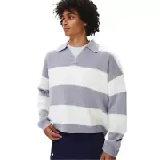 NWT UO Urban Outfitters Benson Rugby Striped Sweater Size Small Collared Gray