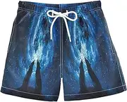 [RPLIFE] Swimming Clothes for Boys, Anti-Chafe Swim Trunks Boys 2T, Wolves Howling Moon Night Space
