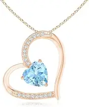 [Angara] Natural Aquamarine and Diamond Tilted Heart Pendant Necklace in Sterling Silver/14ct Solid Gold for Women | March Birthstone Jewellery for Her