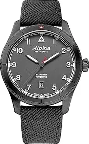 [Alpina] Men's Startimer Pilot Swiss Automatic Titanium Black Plated Case Watch, Grey Rubber Strap Model: AL-525G4TS26, Gray, Startimer Swiss Automatic Black Stainless Steel Strap