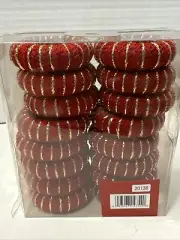 Christmas Winter Wonderland Set Of 16 Red & Gold Textured Yarn Napkin Rings