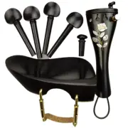 Ebony 4/4 violin pegs, chin rest, tailpiece, chin clamp, shell inlay trimmers