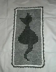 Black Cat Silhouette Filet Crochet Doily/Table Runner-Black & White-20"x10"