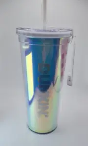 NEW DUNKIN DONUTS 24 OZ WHITE HEARTS VALENTINES DAY TUMBLER - HEART SHAPED STRAW