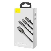BASEUS Rapid Series 3-in-1 Cable USB-A to (Micro, Type-C + iPhone) Black - 1.2m