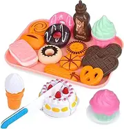 Fegalop Pretend Food Set for Kids, 21PCS Dessert Toys with Cake, Ice Cream, Cookies & More, Perfect for Toddler Girls Aged 3 and Above