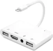 8Pin to Microphone HDMI Dual USB Charger Adapter For iPhone 15 14 13 X iPad iPod